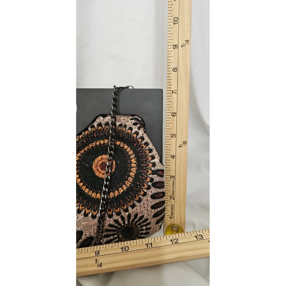 Scarleton Wood Handle Clutch Bag Embroidered‎ Medallion Boho Shoulder Bag Black